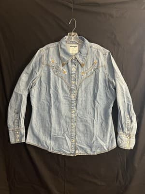 Wrangler Lainey Wilson Moxie Denim Shirt Denim Womens XL Pearl Button Up Western - Image 1