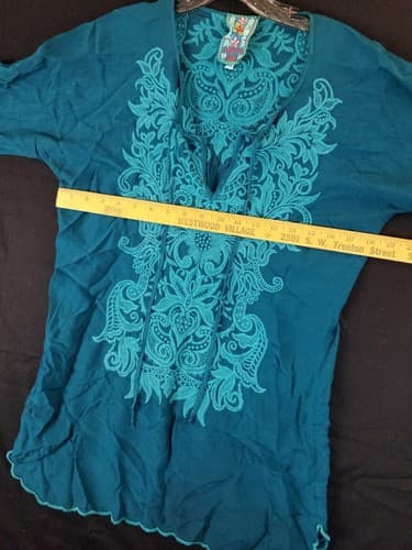Johnny Was Tania Tunic Blue Boho Hippie Embroidered Long Blouse Top Womens XS - Thumbnail 9