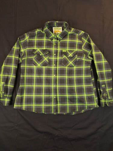 DIXXON “The SHIFTER” FLANNEL Womens 2X Snap Button Shirt Rat Fink Green Flannel - Image 1
