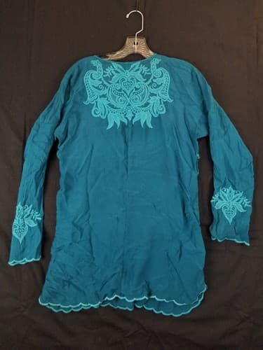 Johnny Was Tania Tunic Blue Boho Hippie Embroidered Long Blouse Top Womens XS - Thumbnail 6