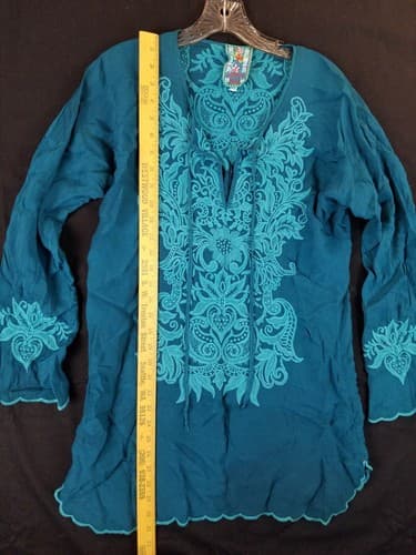 Johnny Was Tania Tunic Blue Boho Hippie Embroidered Long Blouse Top Womens XS - Thumbnail 8