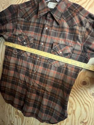 VTG 70s Pendleton Mens L Shirt Wool High Grade Western Wear Pearl Snap Brown Red - Thumbnail 9