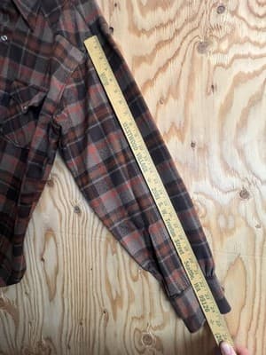 VTG 70s Pendleton Mens L Shirt Wool High Grade Western Wear Pearl Snap Brown Red - Thumbnail 10