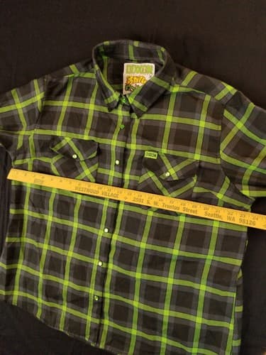 DIXXON “The SHIFTER” FLANNEL Womens 2X Snap Button Shirt Rat Fink Green Flannel - Thumbnail 8