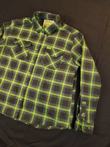 DIXXON “The SHIFTER” FLANNEL Womens 2X Snap Button Shirt Rat Fink Green Flannel - Thumbnail 2