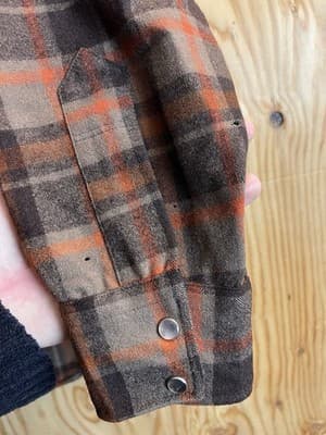 VTG 70s Pendleton Mens L Shirt Wool High Grade Western Wear Pearl Snap Brown Red - Thumbnail 5
