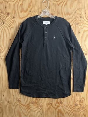 Anian Long Sleeve Henley Circular Shirt Cotton Black Mens M Canada 1/4 Button - Image 1