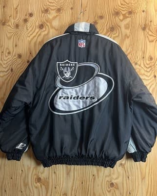 VTG 90s Oakland Raiders Starter Puffer Jacket Hood Mens M Logo Athletic Pro Line - Image 1