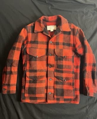 VTG Filson Red Plaid Style 110 Virgin Wool Mackinaw Cruiser Jacket 36 Mens XS /S - Image 1