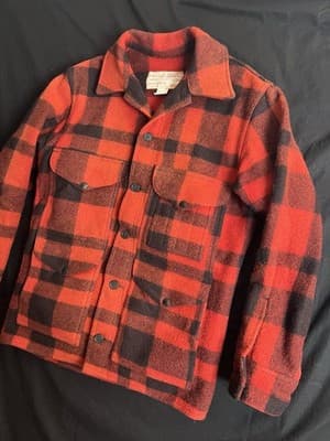 VTG Filson Red Plaid Style 110 Virgin Wool Mackinaw Cruiser Jacket 36 Mens XS /S - Thumbnail 2