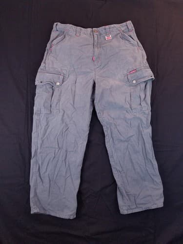 Vintage Ecko Unltd Grey Blue Baggy Skater Wide Y2K 90s Cargo Pants Mens 34x30 - Image 1