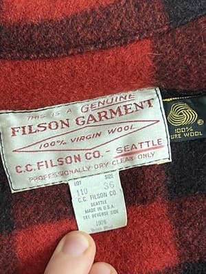 VTG Filson Red Plaid Style 110 Virgin Wool Mackinaw Cruiser Jacket 36 Mens XS /S - Thumbnail 5