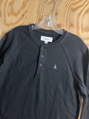 Anian Long Sleeve Henley Circular Shirt Cotton Black Mens M Canada 1/4 Button - Thumbnail 2