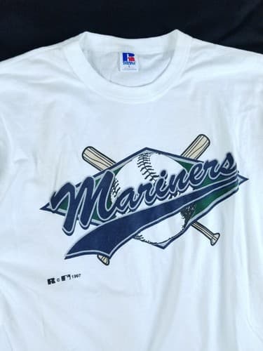 NWT Vintage Seattle Mariners Shirt Mens L White Blue 1997 MLB Baseball 90s Bat - Thumbnail 2