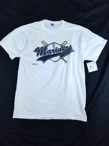 NWT Vintage Seattle Mariners Shirt Mens L White Blue 1997 MLB Baseball 90s Bat - Image 1