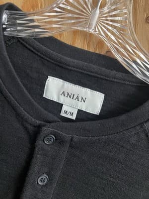 Anian Long Sleeve Henley Circular Shirt Cotton Black Mens M Canada 1/4 Button - Thumbnail 4