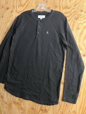 Anian Long Sleeve Henley Circular Shirt Cotton Black Mens M Canada 1/4 Button - Thumbnail 3