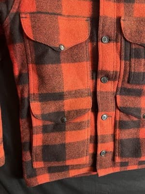 VTG Filson Red Plaid Style 110 Virgin Wool Mackinaw Cruiser Jacket 36 Mens XS /S - Thumbnail 3