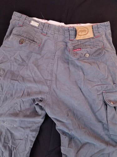 Vintage Ecko Unltd Grey Blue Baggy Skater Wide Y2K 90s Cargo Pants Mens 34x30 - Thumbnail 8