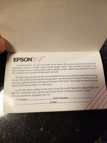 Vintage Epson Elf ET-20 Pocket TV Television Rare - Thumbnail 6