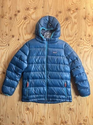 Patagonia Hi-Loft Down Sweater Hoody Kids Boys L 12 Blue Full Zip Jacket *READ - Image 1