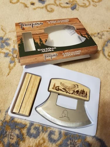 TONGASS Trading co. ULU Knife ALASKA Knife with Wood Display — NEW Ketchikan - Thumbnail 4