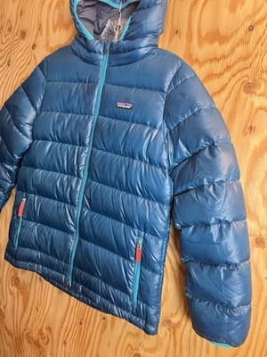 Patagonia Hi-Loft Down Sweater Hoody Kids Boys L 12 Blue Full Zip Jacket *READ - Thumbnail 4