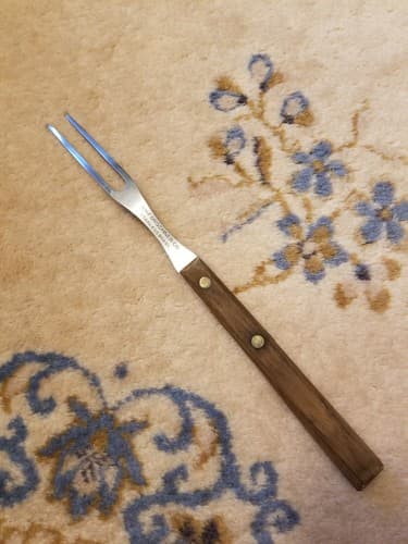 Vtg RH Forschner Carving Fork Stainless Brasil Trident Carve Wood Handle - Thumbnail 4