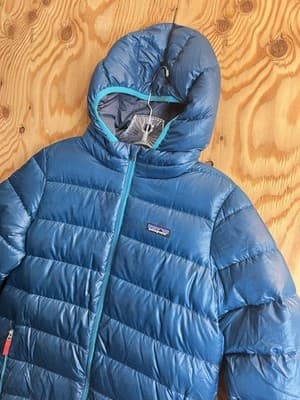 Patagonia Hi-Loft Down Sweater Hoody Kids Boys L 12 Blue Full Zip Jacket *READ - Thumbnail 2