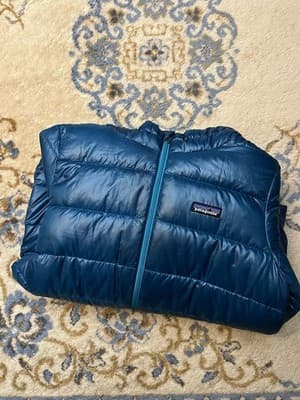 Patagonia Hi-Loft Down Sweater Hoody Kids Boys L 12 Blue Full Zip Jacket *READ - Thumbnail 24