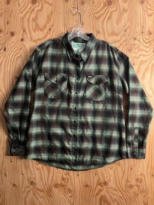 Dixxon Shirt Womens XL Green Black Plaid Snap Flannel Stay Gravity Grounded GC - Image 1