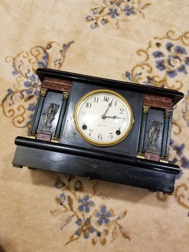 Vintage Sessions MANTLE CLOCK Columns Women Harps Black Gold Cathedral Old *READ - Image 1