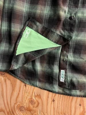 Dixxon Shirt Womens XL Green Black Plaid Snap Flannel Stay Gravity Grounded GC - Thumbnail 6