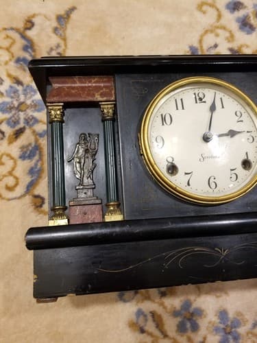 Vintage Sessions MANTLE CLOCK Columns Women Harps Black Gold Cathedral Old *READ - Thumbnail 3