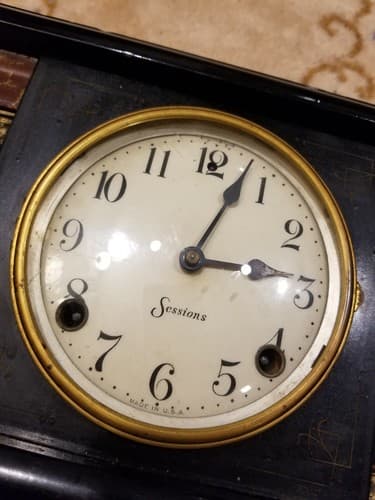Vintage Sessions MANTLE CLOCK Columns Women Harps Black Gold Cathedral Old *READ - Thumbnail 5