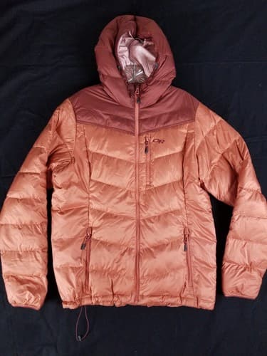 Outdoor Research Transcendent Down Hoody Womens XL Puffer Orange Pink Puff Zip - Image 1