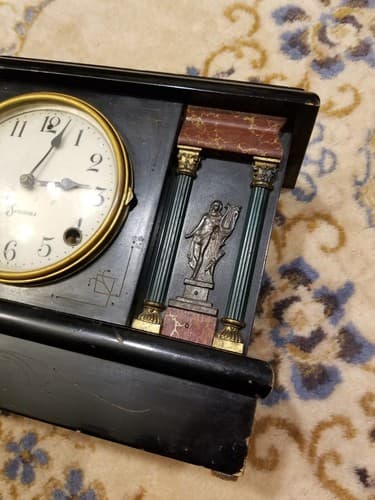 Vintage Sessions MANTLE CLOCK Columns Women Harps Black Gold Cathedral Old *READ - Thumbnail 2