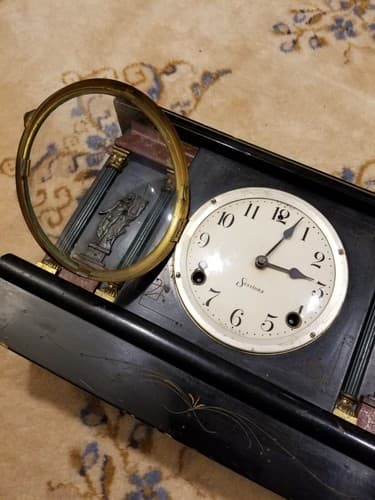 Vintage Sessions MANTLE CLOCK Columns Women Harps Black Gold Cathedral Old *READ - Thumbnail 6