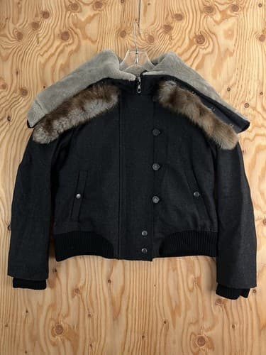 rag & bone Jacket Womens 10 Black Coat Split Hood Shearling Fur Collar Cashmere - Image 1