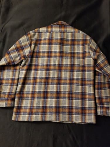 Vtg Pendleton Wool Cruiser Heavy Shirt Jacket Plaid Mens L Rare Leather Elbow - Thumbnail 5