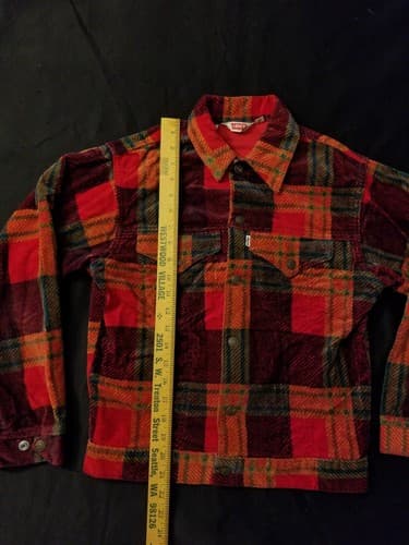 RARE 1970s Vintage Levis Bedford Corduroy Shirt Jacket Womens Small 18 Red Plaid - Thumbnail 7