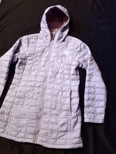 The North Face Girls ThermoBall Eco Hoody Parka Puff L Grey Lavender Purple - Thumbnail 2