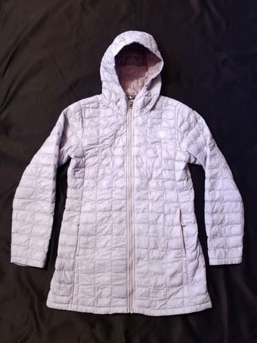 The North Face Girls ThermoBall Eco Hoody Parka Puff L Grey Lavender Purple - Image 1