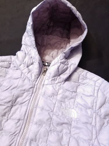 The North Face Girls ThermoBall Eco Hoody Parka Puff L Grey Lavender Purple - Thumbnail 3