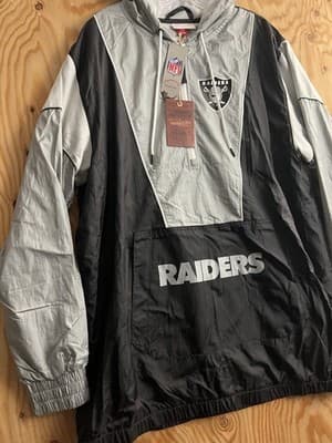 NWT Oakland Raiders Mitchell & Ness Jacket NFL Retro 1/2 Zip Mens XL Throwbacks - Thumbnail 4
