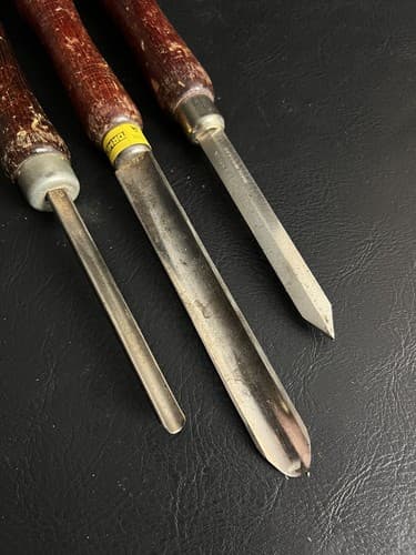 Vintage Craftsman’s Wood Lathe Turning Tools, USA Lot Of 3 Chisels Blades Knives - Thumbnail 2