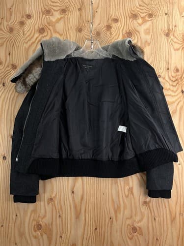 rag & bone Jacket Womens 10 Black Coat Split Hood Shearling Fur Collar Cashmere - Thumbnail 5