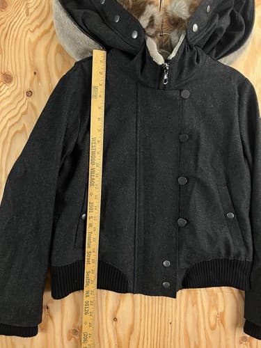 rag & bone Jacket Womens 10 Black Coat Split Hood Shearling Fur Collar Cashmere - Thumbnail 14