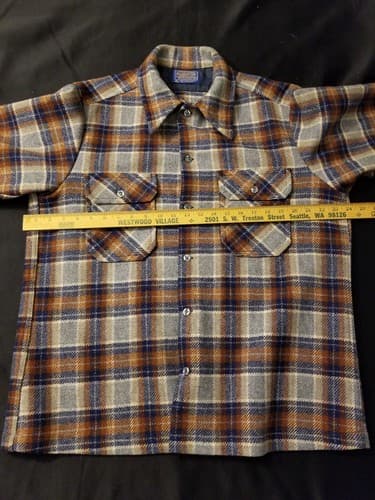 Vtg Pendleton Wool Cruiser Heavy Shirt Jacket Plaid Mens L Rare Leather Elbow - Thumbnail 9