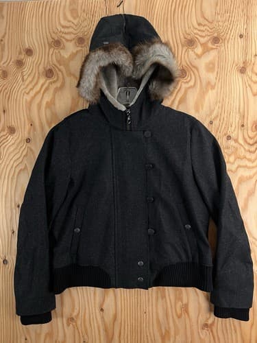 rag & bone Jacket Womens 10 Black Coat Split Hood Shearling Fur Collar Cashmere - Thumbnail 3